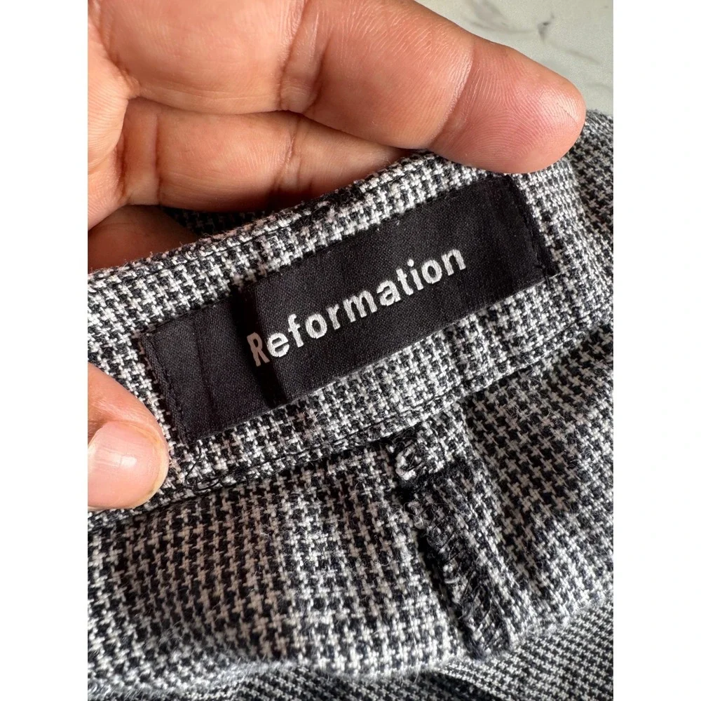 Reformation 100%‎ Linen Wide Leg Pants Houndstooth Black White Size 0